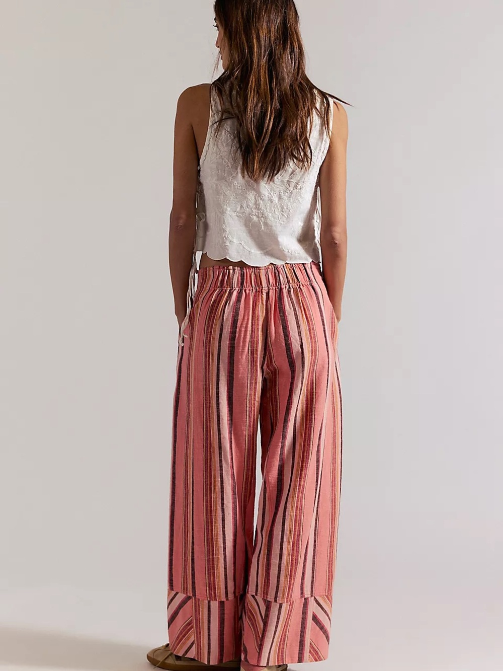 Free People Days End Cotton & LinenStriped Wide-Leg Pants Flowy Size Large - Picture 2 of 9